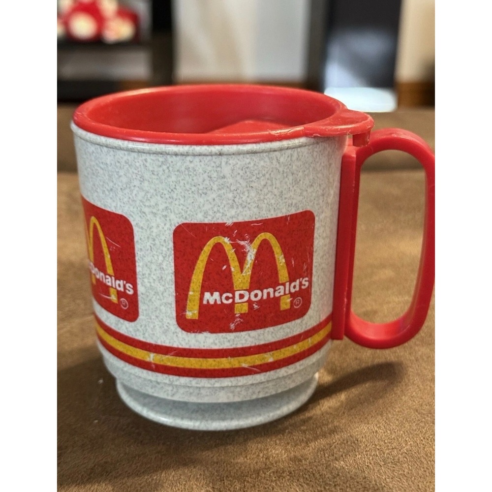 Vintage‎ Whirley McDonald's Travel Mug Cup Grey with Red Lid